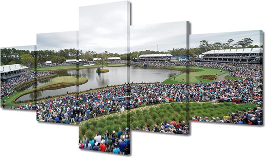 Wall Art Golf Course Canvas Painting TPC Sawgrass Golf Course Pictures Modern Home Decor 5 Panels Wall Art for Living Room Wall Decorations Print Decor Living Room Framed Ready to Hang - 50"W x 24"H