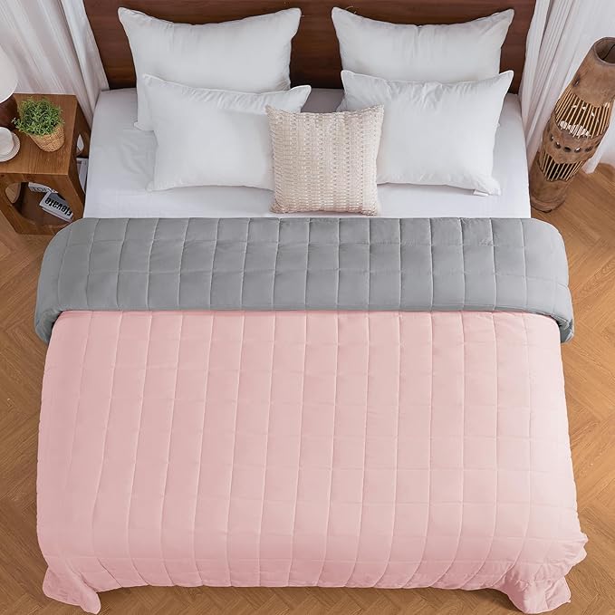 King Size Weighted Blanket for Adults (30 lbs, 80” x 87”, Pink Grey) Cooling Heavy Blanket for Sleeping Perfect for 290-310 lbs, Breathable Blanket for Adults & Couple All Season, Machine Washable