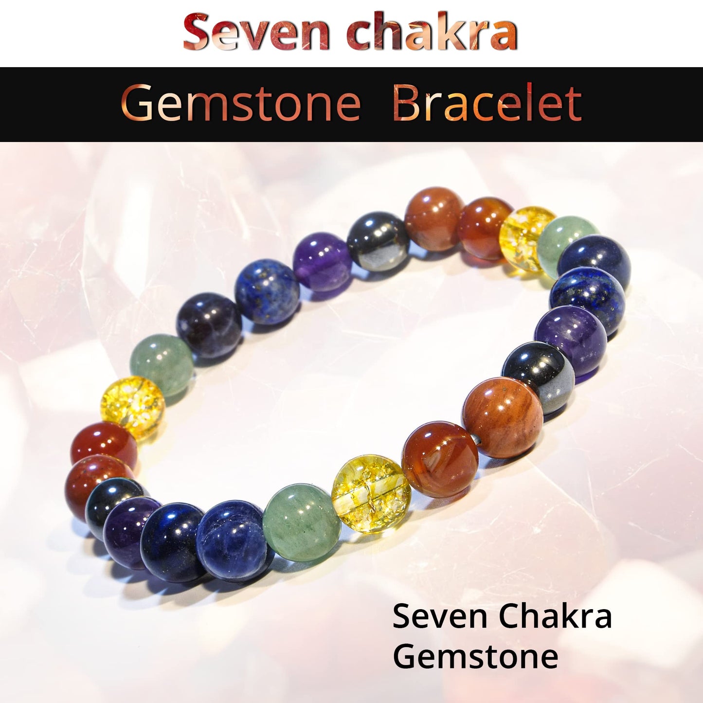 ANAYA AGATE 7 Chakra Bracelet, Natural Healing Crystal Bracelet for Women, Men, 8mm Round Beaded Bracelet for Spiritual Healing, Protection, Positive Energy, Elastic Adjustable Gemstone Bead Bracelet
