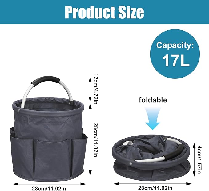 Cleaning Caddy for Cleaning Supplies, 17L Cleaning Supply Caddy with Handle Foldable Cleaning Supplies Organizer Bucket Tool Bag Organizer Cleaning Products Organizers for Home, Garden (Dark Gray)