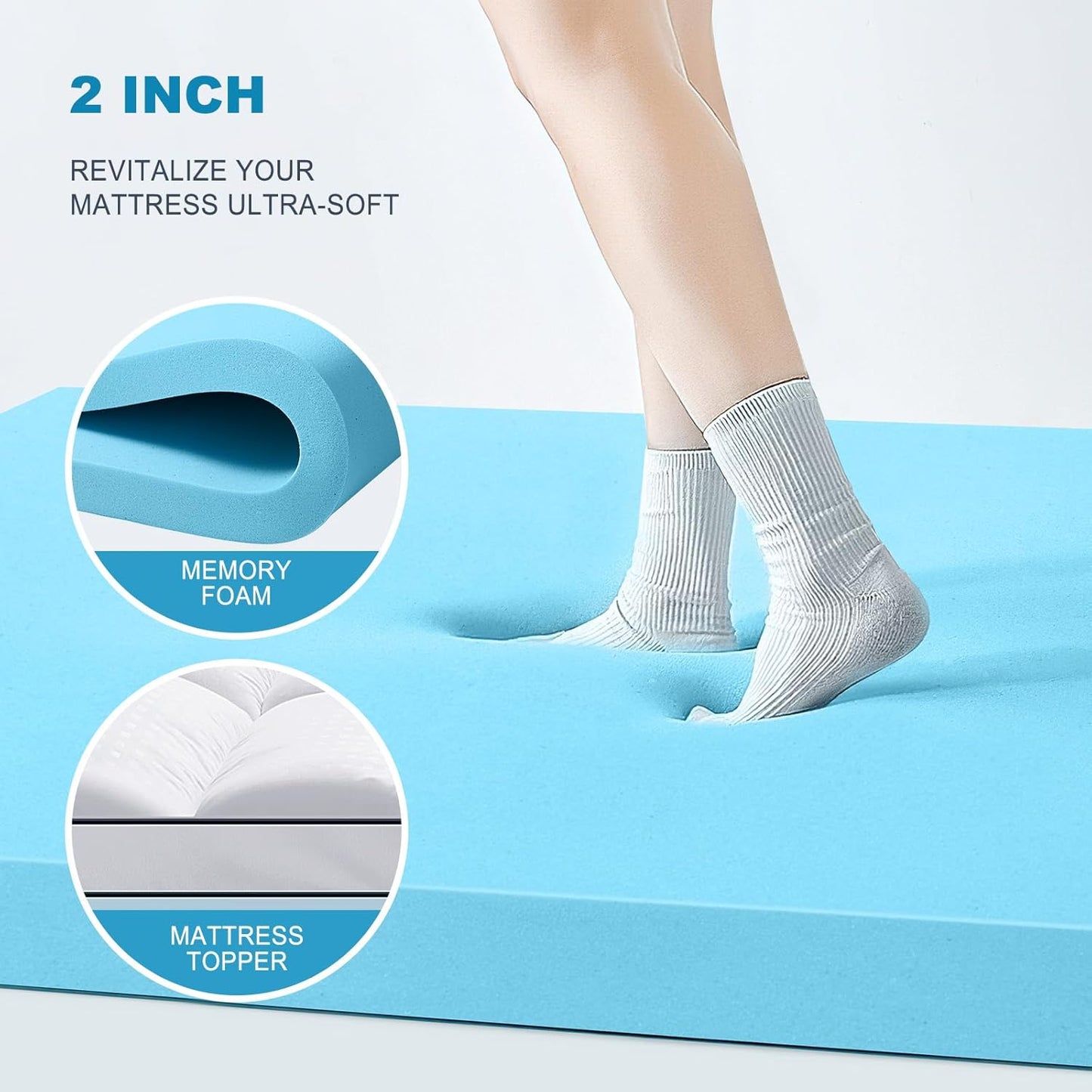 MASVIS Twin XL Size Dual Layer 4 Inch Memory Foam Mattress Topper, 2 Inch Gel Memory Foam and 2 Inch Cooling Pillow Top Mattress Pad Cover for Back Pain, Medium Support
