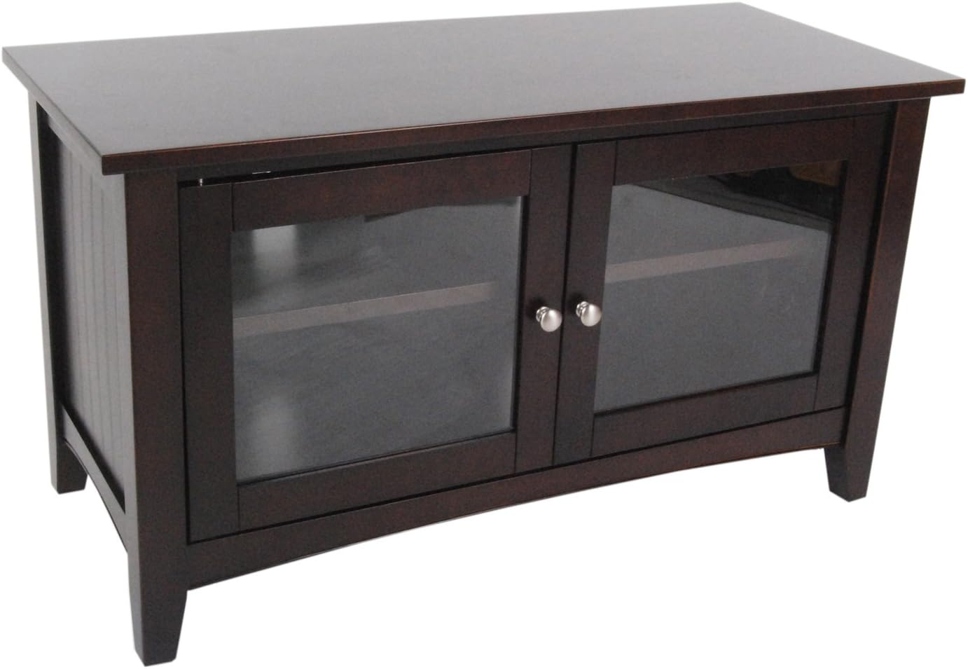 Shaker Cottage TV Stand, Espresso - Modern Style Hardwood and Composite Wood Media Console with Glass Cabinet, Adjustable Shelf, and Cord Management, Easy Assembly, 36"W x 16"D x 20"H