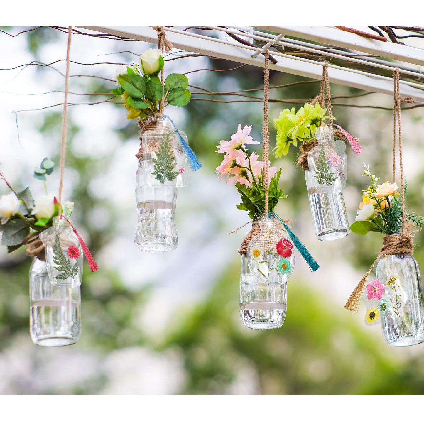 TaoBary 91 Pcs DIY Handmade Transparent Dried Flower Bookmark Set Include Butterflies Clear Bookmarks Dried Flowers Colorful Tassels and Tweezer for Book Bottle Supplies(Classic Color)