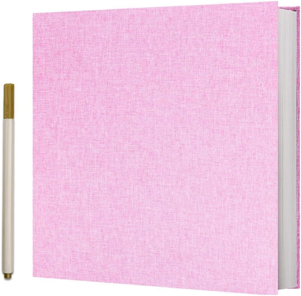 Vienrose Photo Album Self Adhesive 4x6 5x7 3x5 8x10 10x12 Scrapbook Album DIY Scrap Book with A Metallic Pen (13"x12.6" 60 Pages, Pink)