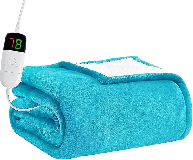 BOMOVA Heated Electric Blanket Twin - 62" x 84" Heating Blanket with 10 Heating Levels & 8 Hours Auto Off, Warm Flannel Blanket, Christmas Birthday Gifts for Women