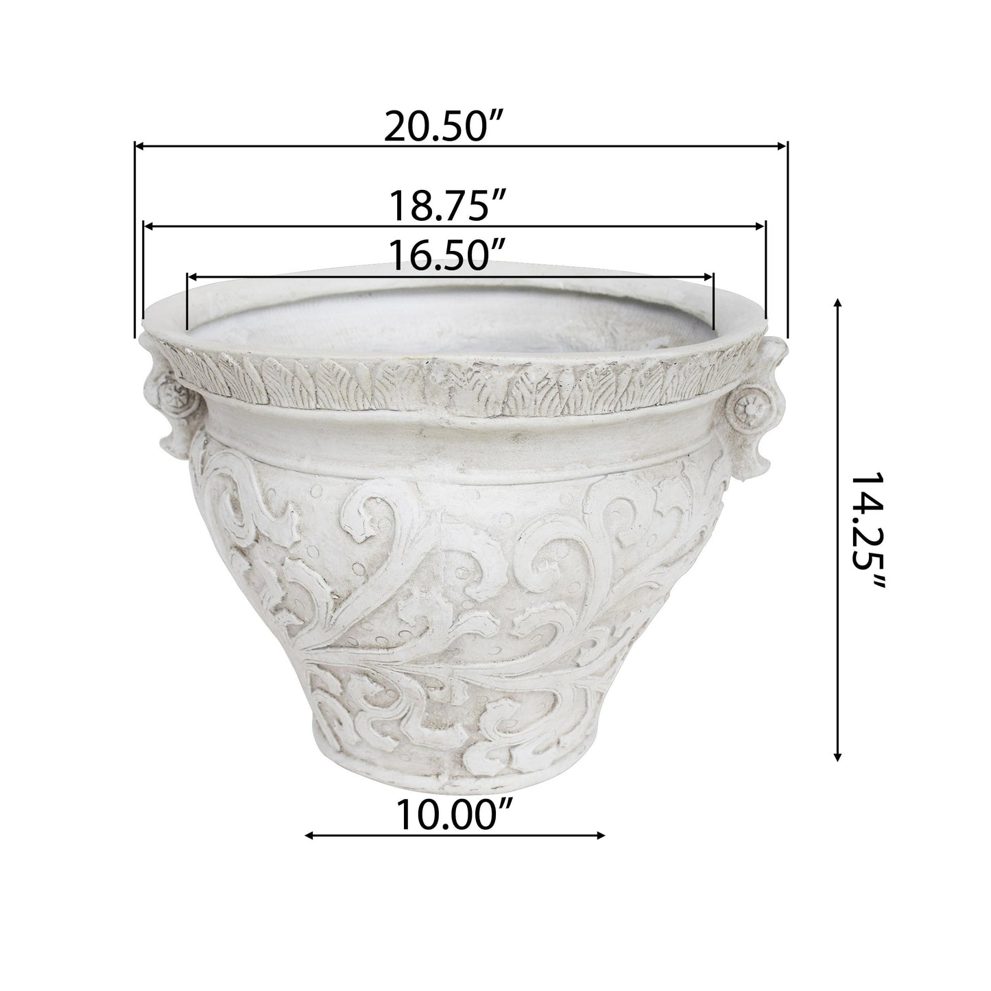Christopher Knight Home Armis Round Concrete Planter, Indoor Outdoor Garden Plant Pot with Drainage Hole, Floral Relif Patio Urn Planter for Front Porch/Backyard, Outdoor Planter Box, Antique White