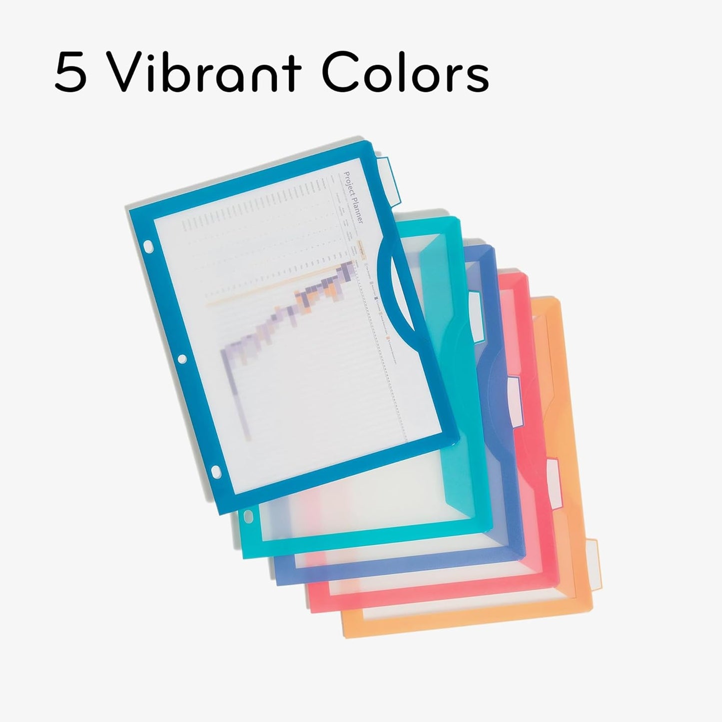 U Brands Poly 5-Tab Three Ring Binder Dividers with Tabs and Pockets, Clear View, 10 Set, Assorted Brights, 3-Hole Punched Pocket Dividers