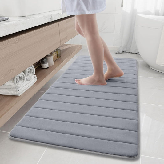 Buganda Memory Foam Bath Mat, 60" x 24", Ultra Soft and Non-Slip Bathroom Rugs, Water Absorbent and Machine Washable Bath Rug Runner for Bathroom, Shower, and Tub, Medium Grey