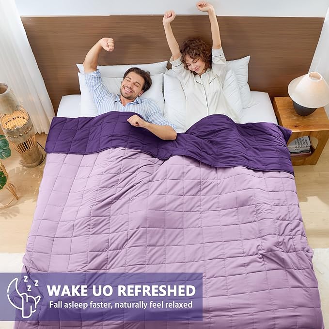 yescool Weighted Blanket for Adults (15 lbs, 60" x 80", Purple) Cooling Heavy Blanket for Sleeping Perfect for 140-160 lbs, Queen Size Breathable Blanket with Premium Glass Bead, Machine Washable