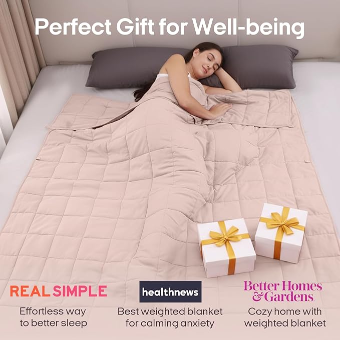 ZonLi Weighted Blanket for Adults (48"x72", 15lbs, Light Pink) Twin Size High Breathability Heavy Blanket, Soft Material with Premium Glass Beads