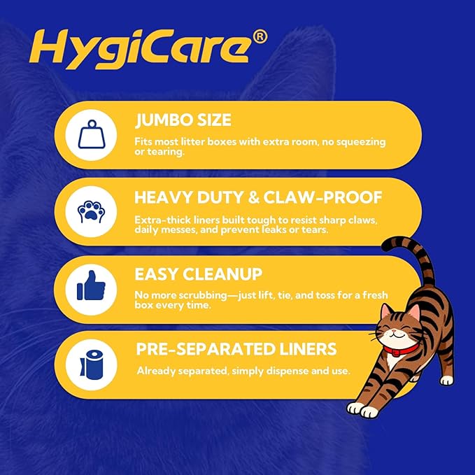 Pre-separated Cat Litter Box Liners, Jumbo Size, Heavy Duty, Sturdy Drawstring, Tear Resistant, Claw-proof, Unscented, 36"x18", 40 Count