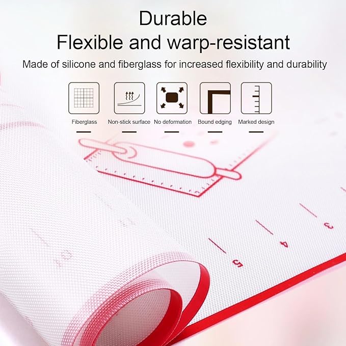 XL Silicone Pastry Baking Mat 19" x 27" with Measurements – Non-Slip Non-Stick Reusable Dough Rolling Mat for Cookies, Bread, Pizza, Pie Crust & Fondant – Oven Safe & Easy to Clean Baking Sheet