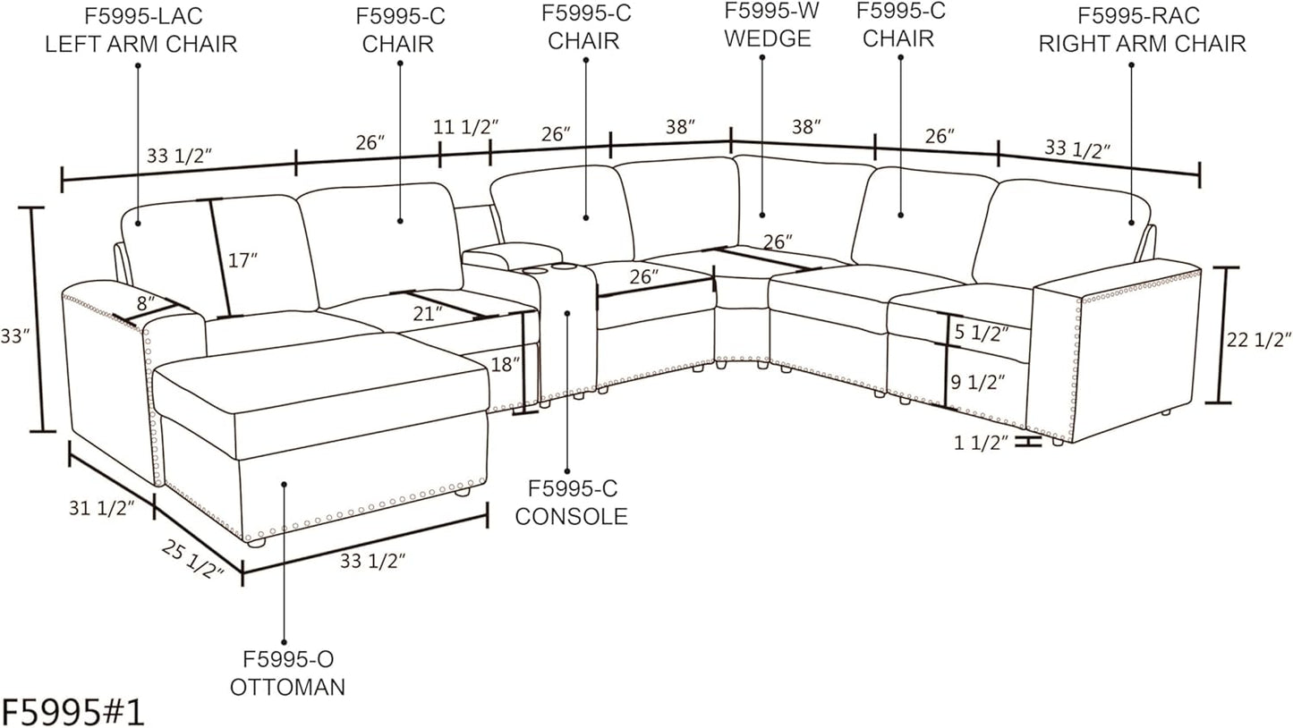Sectional Couch Sofa with Ottoman Living Room Ottoman, U-Shaped Modern Couches for Living Room, Bedroom, Office