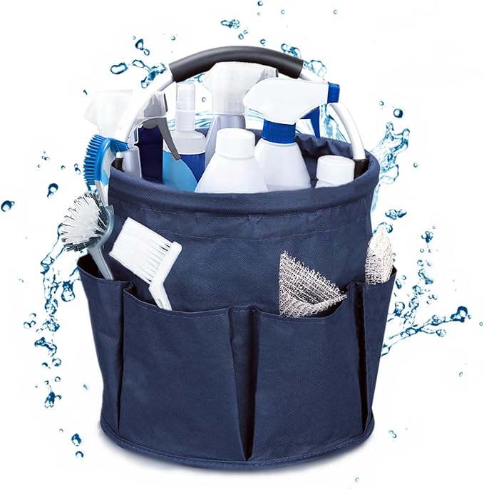 Qivine Cleaning Caddy for Cleaning Supplies, 17L Cleaning Supply Caddy with Handle Foldable Cleaning Supplies Organizer Bucket Tool Bag Organizer Cleaning Products Organizers for Home, Garden
