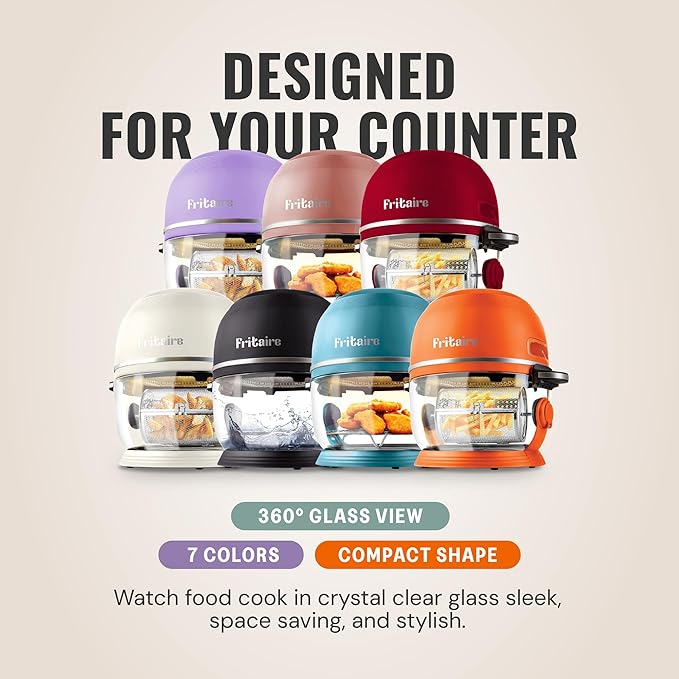 Non Toxic Air Fryer™ 9-in-1 Functions - Glass AirFryer 5 Quart w/ 360 Visibility, Self-Cleaning, 400F Vortex Air Fryer for Even Cooking, BPA-Free Teflon Free, Rotisserie, Roast, Bake, Mauve Rose