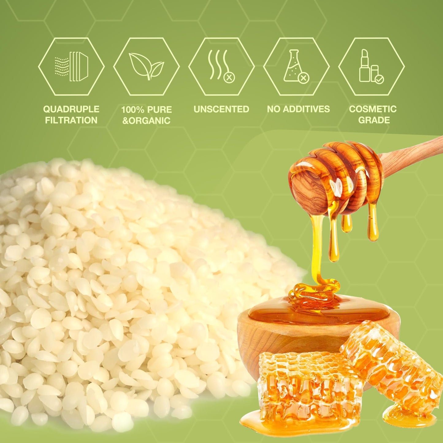 VALLYDOM Organic Beeswax Pellets - 4536g White Beeswax Pastilles, Pure Natural Bulk Bees Wax Pellets for DIY Beeswax Making Candles Skin Care Lip Balm Soap Lotion (10lb)