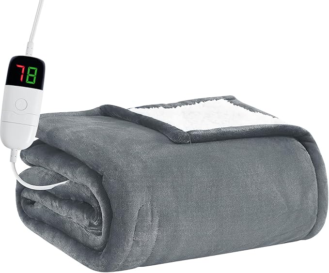 BOMOVA Heated Electric Throw Blanket - 50" x 60" Heating Blanket with 10 Heating Levels & 8 Hours Auto Off, Warm Flannel Blanket, Christmas Birthday Gifts for Women