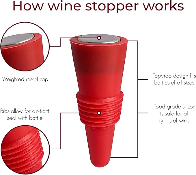 TenTen Labs Premium Wine Aerator Pourer and Wine Stopper (2-pack) - Bottle Stopper - Comes with Gift Box (Red)