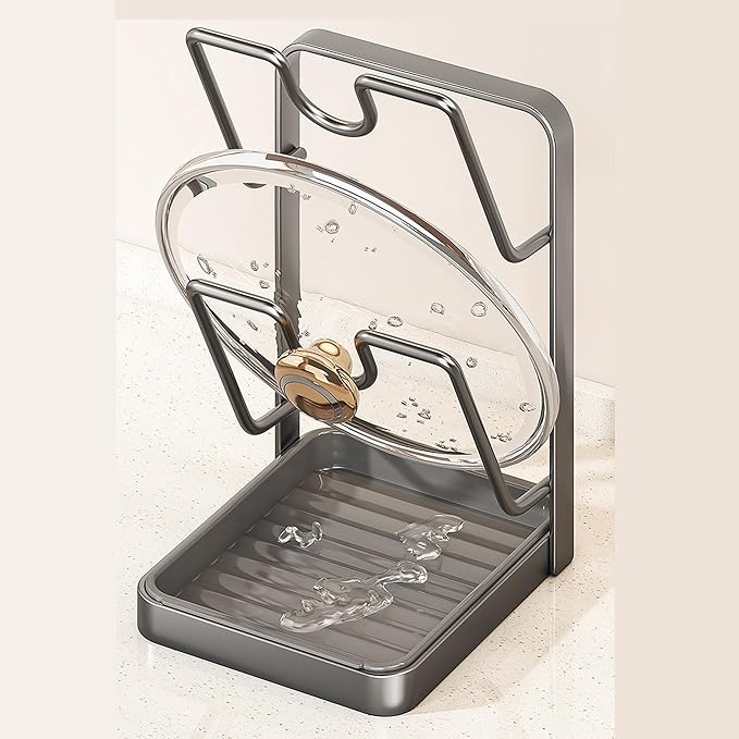 Kitchen Pot Lid Storage Rack - Pot Lid Holder - Pot Lid Rack while cooking - Pot Lid Organizer (Gray, 1-Layer)
