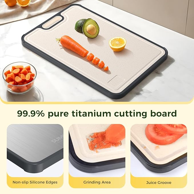 Titanium Cutting Board for Kitchen, Cutting Board Double Sided Food Grade, Pure Titanium/PP, Easy to Clean Large Size 15"×10.3"