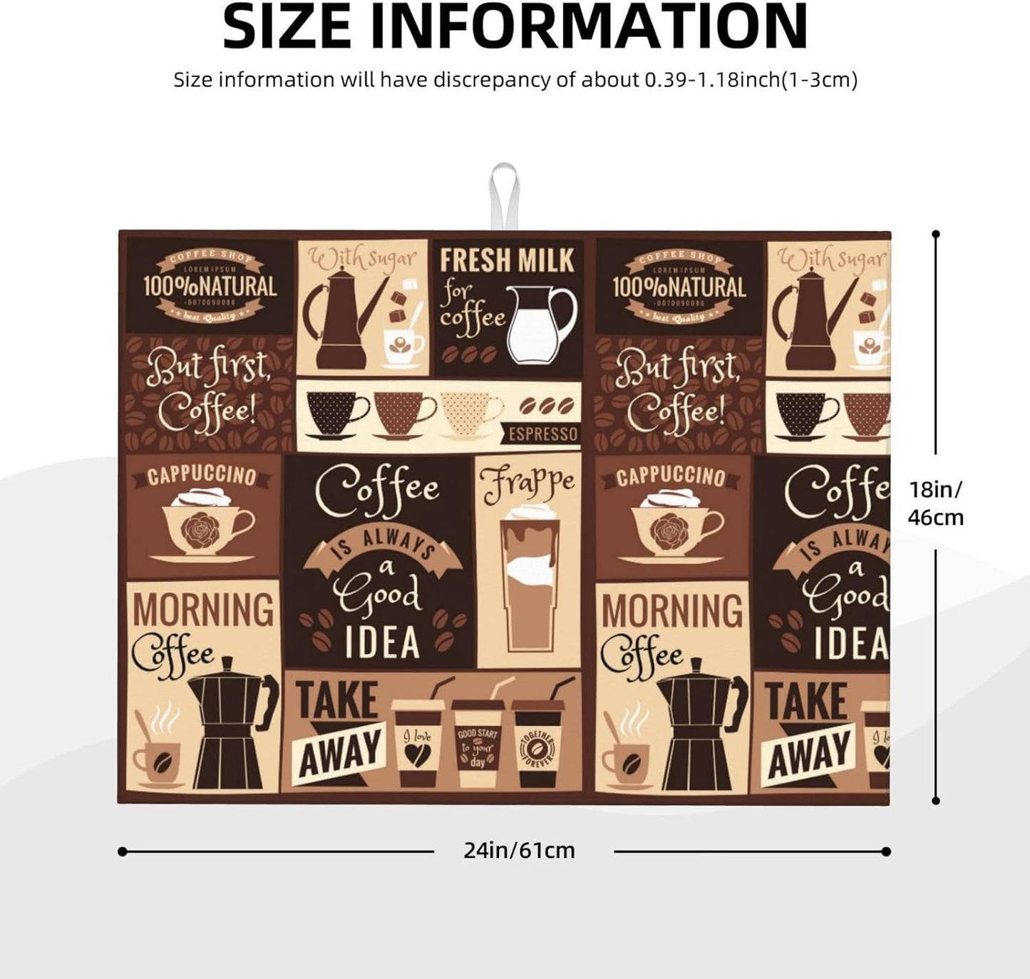 Dish Drying Mat Retro Coffee Pattern for Kitchen Counter Absorbent Dishes Drainer Microfiber Large 18x24 Inch
