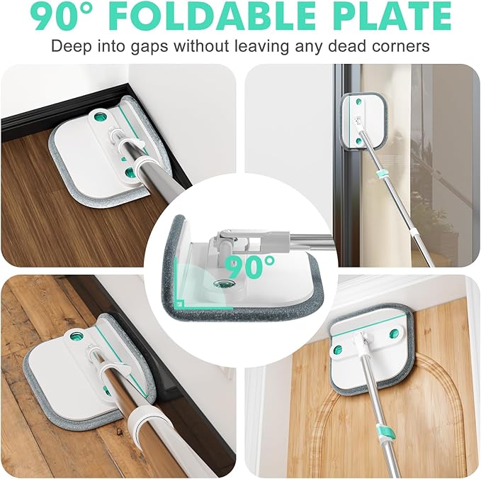 Upgraded Self-Standing Spin Mop and Bucket System, Detachable Inner Mop Bucket Separates Dirty Water & 90° Foldable Head, Triple-Scrub System, 0.9Gal Dual Drainage, for Hardwood Floors (Blue 2 Pads)