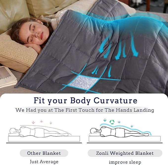 ZonLi Weighted Blanket for Adults (60"x80", 25lbs, Dark Grey) Queen Size High Breathability Cooling Heavy Blanket, Soft Material with Premium Glass Beads, All-Season, Easy Care