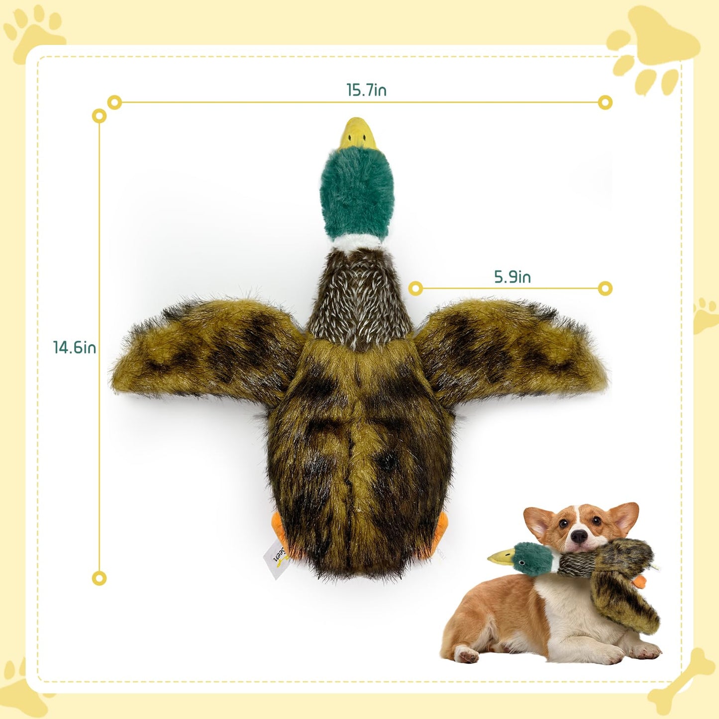 k8PurrDog Large Squeaky Dog Toys, Tough Plush Squeaky Duck Dog Toy with 3 Sounds to Keep Them Busy, Interactive Filled Chew Toys for Small Medium and Large Dogs