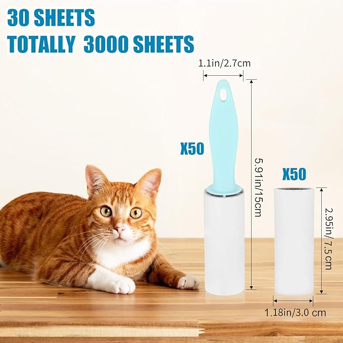 Hushee 50 Pack Mini Lint Rollers 3000 Sheets Travel Size Lint Roller Small Portable Remover for Couch Furniture Clothes Cat Hair Removal 5.9 x 1.1 Inches(Blue)