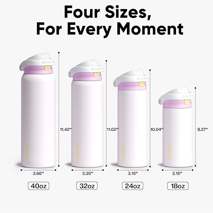 ENCOOL Leakproof Insulated Water Bottle with Straw Dual-Sip Water Bottle Bag-Safe Design for Work, Commute & Gym – Keeps Drinks Cold All Day, 24 oz, Lemonade Pink