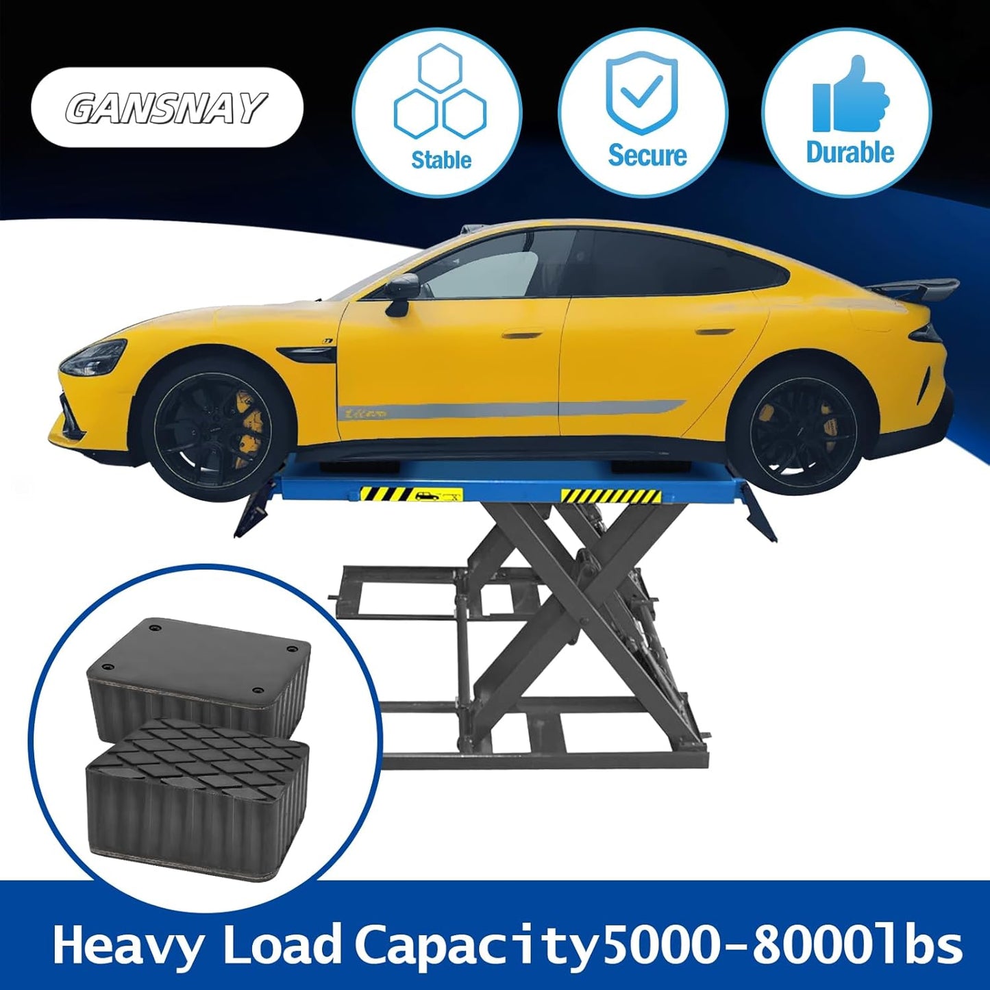 Rubber Block for Car Lift- Nylon Layer Reinforced, Heavy Duty 6000lbs Capacity, Anti-Split Spacer Pads for Commercial Scissor Lift, SUVs, Trucks& More- 6.3″(L)×4.7″(W)×2″(H) 1Piece