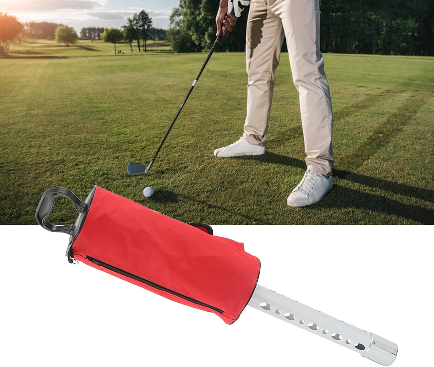 Golf Ball Retriever, Large Capacity Shag Bag with Aluminum Alloy Tube, Portable Golf Ball Shagger for Indoor Outdoor Course