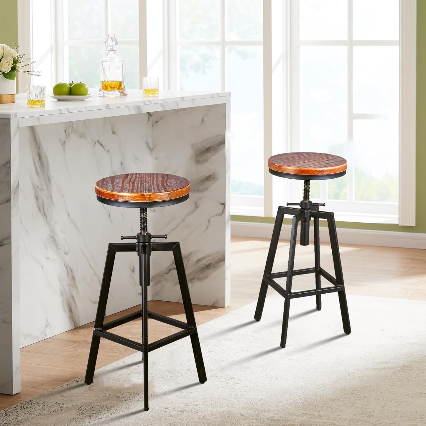 Set of 2 Industrial Vintage Kitchen Bar Stools Counter Height 25.6-31.5-inch Adjustable Stool for Pub,Kitchen,Home