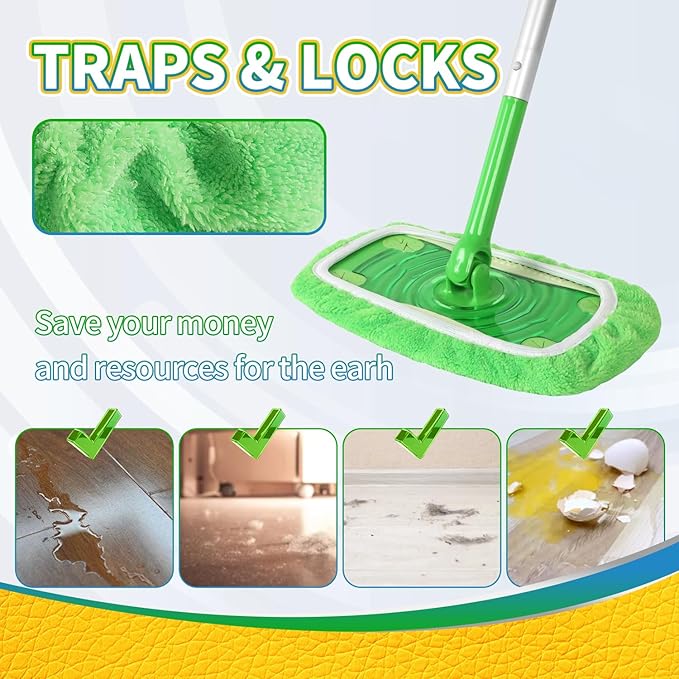 Reusable Microfiber Mop Pads Compatible with Swiffer Sweeper Mop, Wet and Dry Flat Swiffer mop Cover, 5 Pack Washable Swiffer Pads for Surface/Hardwood Floor Cleaning (Mop is Not Included)
