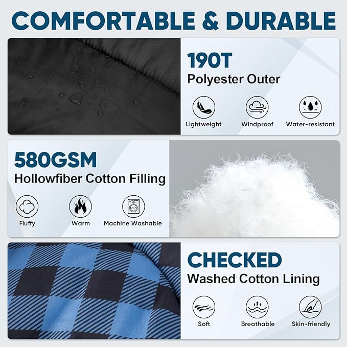 PTEROMY Sleeping Bags for Adults, Lightweight and Machine Washable, Water Resistant Backpacking Camping Sleeping Bag for Warm Cold Weather, Camping Essentials for Hiking Travel