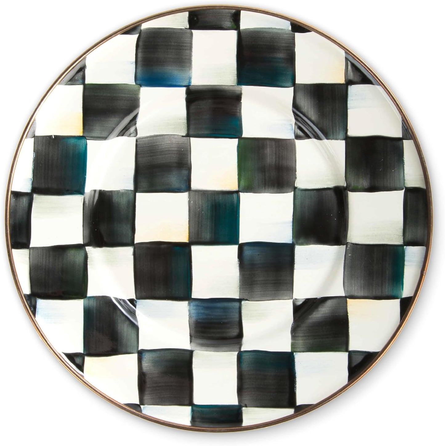MACKENZIE-CHILDS Enamel Salad and Dessert Plate, Small Plate for a Dessert or Appetizer Dish, 8 Inches, Black-and-White Courtly Check