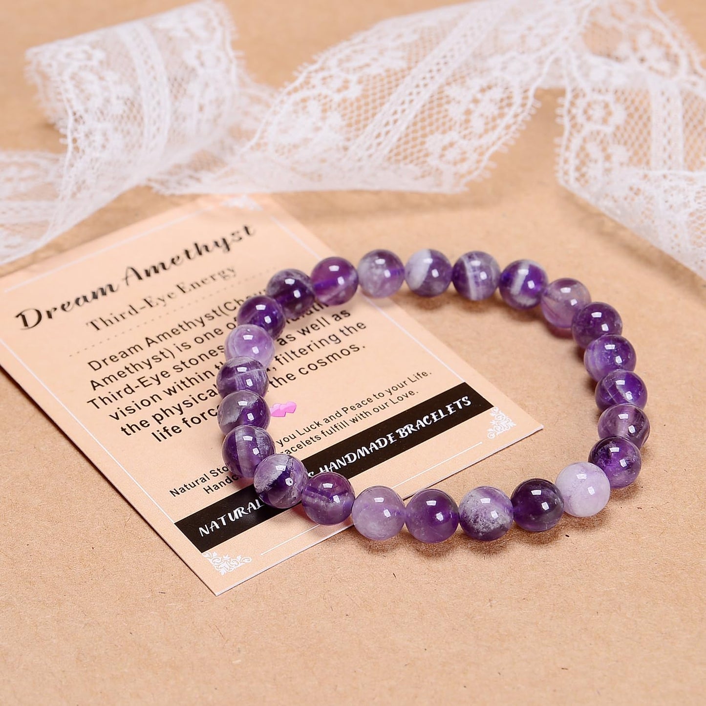 AD Beads Handmade Gemstone Stretch Elastic Bracelet Crystal Reiki Nature's Beauty and Spiritual Essence Unisex (4mm, Dream Amethyst (Third-Eye Energy))