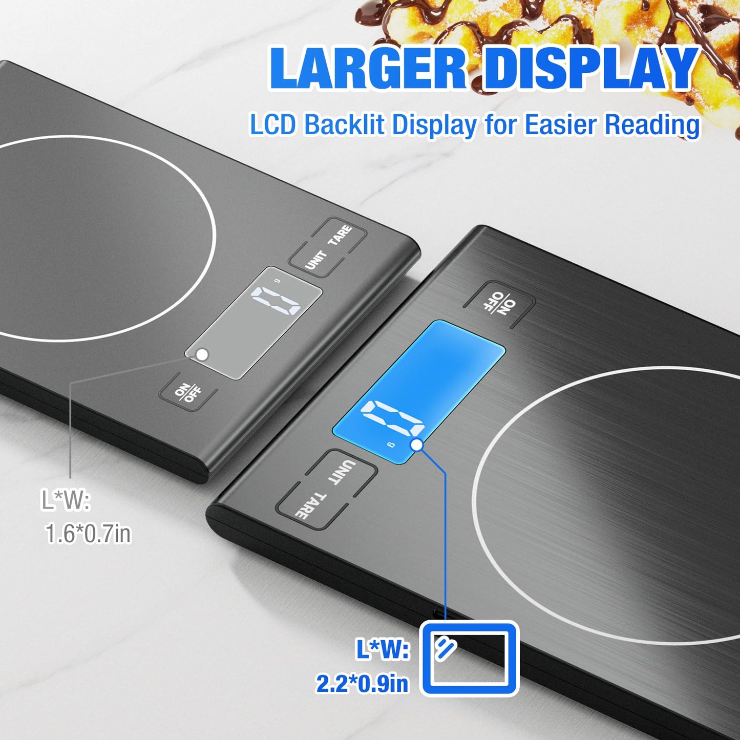 Rechargeable 304 Stainless Steel Kitchen Scale, Diyife 33lb Digital Food Scale with LCD Display, Batteries and Type-C Charging, for Meal Prep, Cooking, Baking (Black)