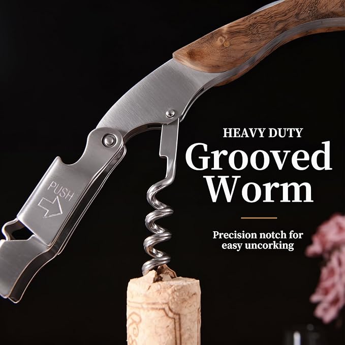 Wine Opener, Wine key, Corkscrew, Wine Bottle Opener w/Foil Cutter and Cap Remover for Servers, Bartenders, Waiters, Sommelier, Wine lover (Burl Wood, Standard)