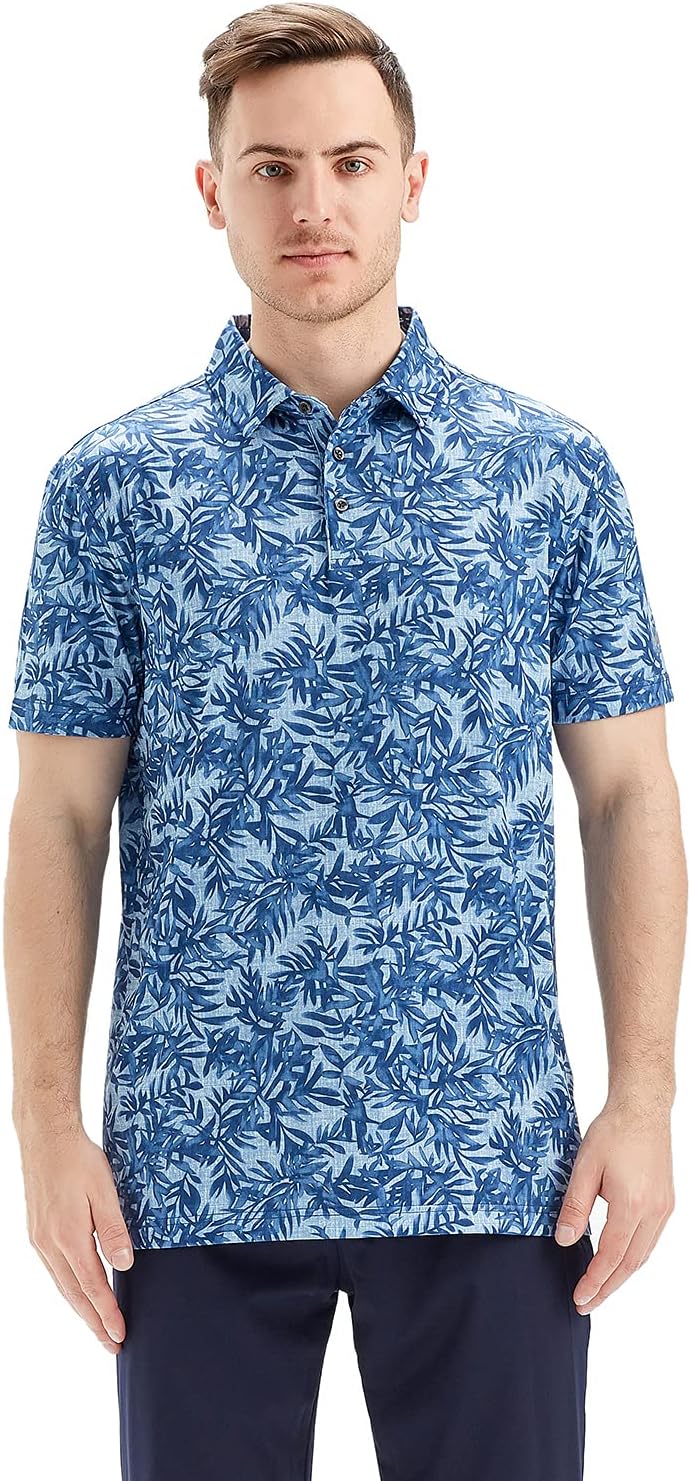 Golf Shirts for Men Dry Fit Short Sleeve Print Performance Moisture Wicking Polo Shirt