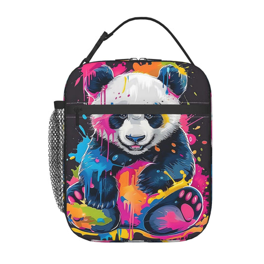 Ti Caldi Funny Panda Lunch Box for Women Girls Boys Kids, Insulated Cooler Color Splash Panda Lunch Bag for School, Picnic, Office, Work, Travel, Portable Polyester Thermal Reusable Tote Lunch Bags