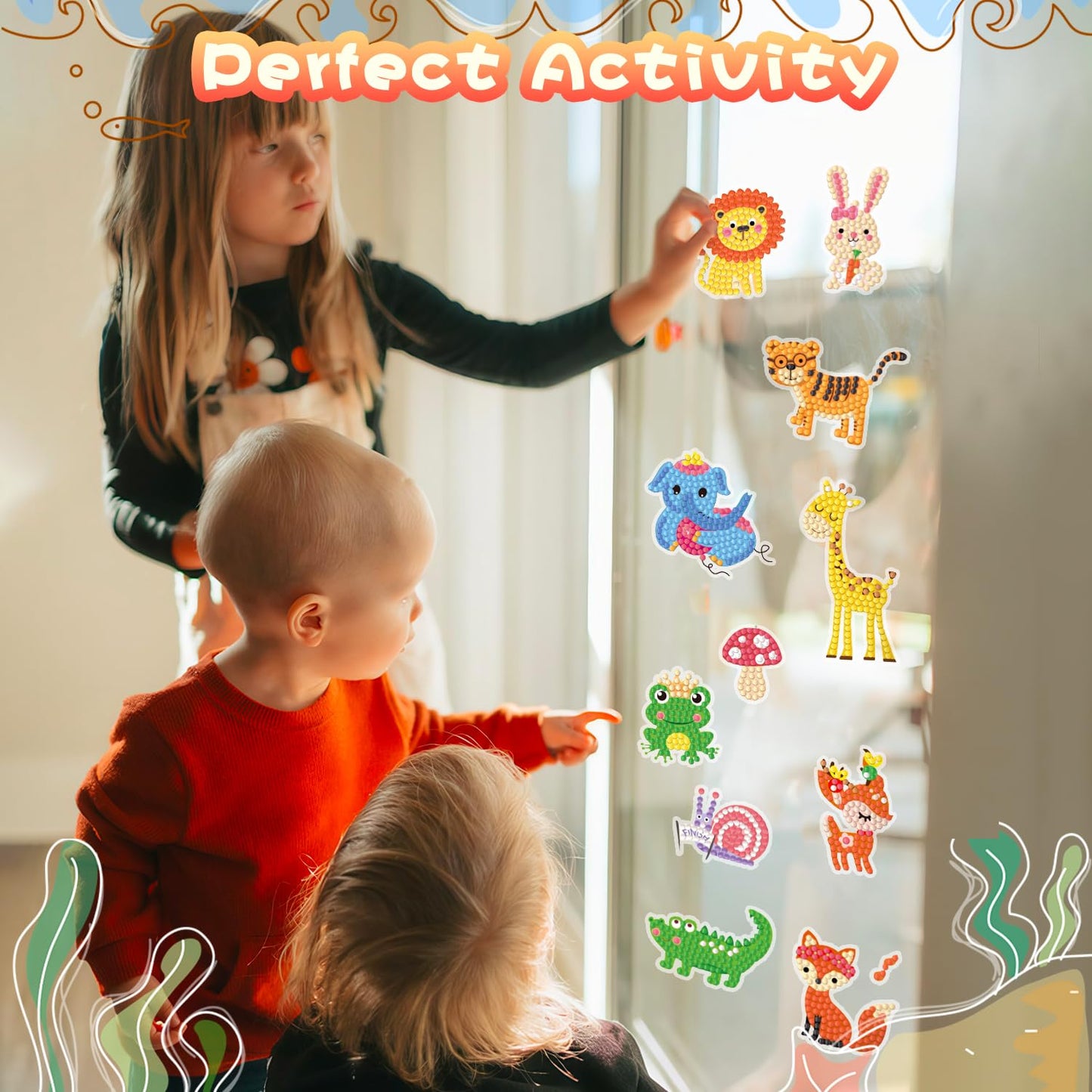Labeol Diamond Art Kits for Kids Boys and Girls Ages 6-8-10-12 Easy to DIY Creative Diamond Art Sticker Craft by Numbers Kits for Kids and Adult Beginners (Jungle Animals)