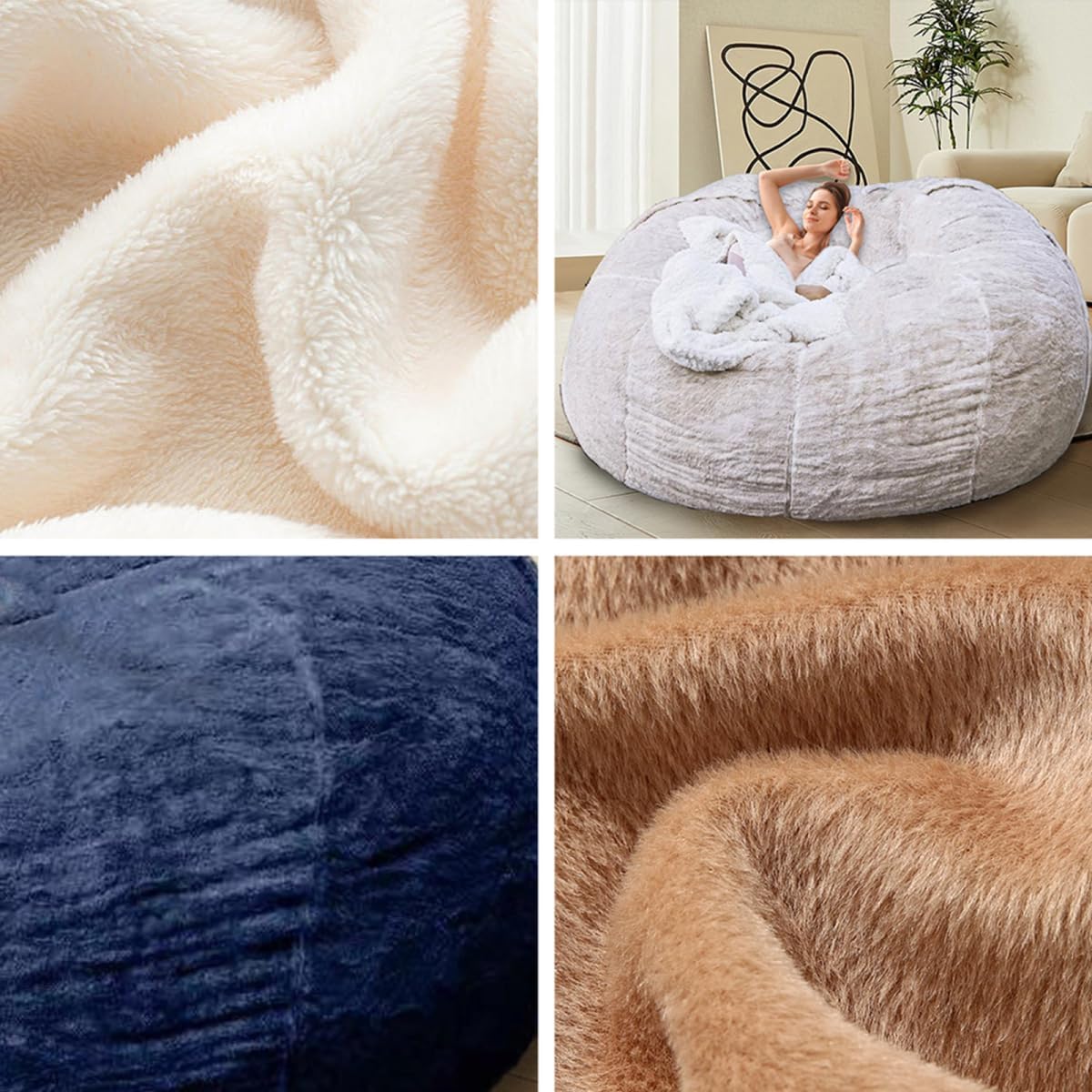 Bean Bag Chair for Adults Kids Without Filler Comfy Giant Round Lazy Sofa Chair Cover Floor Chair Cover for Bedroom Living Room, 7FT, Orange