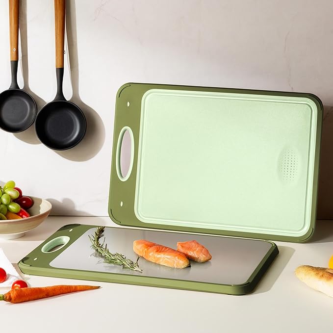 2 in 1 Stainless Steel Cutting Board with Handle Extra Large Non Toxic Cutting Boards for Kitchen Wedding Day Engagement Hostess Couple Newly Wed House Christmas Married Mrs fiancee Unique Cool Gifts