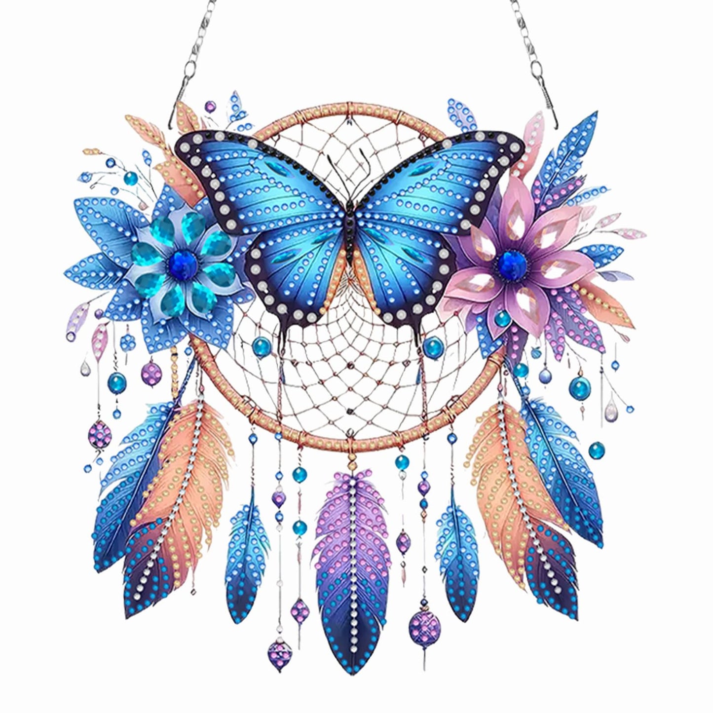 Sulunmo Diamond Art Hanging Kit, Diamonds Art Painting Pendant for Adults, DIY Gem Painting Board Kit for Window Door(Butterfly Dream Catcher-282)