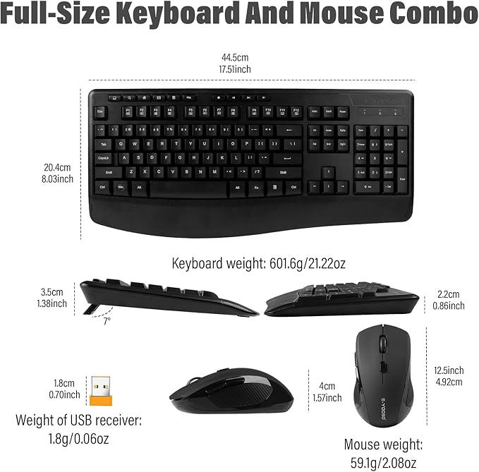 Wireless Keyboard and Mouse Combo,Silent Soft Touch Quiet Keyboard Less Noise 90%,Ergonomic with Wrist Rest,2.4GHz 104 Keys Full Size,2400 DPI Mouse,for PC Computer/Laptop/Mac Air/Mini/Pro