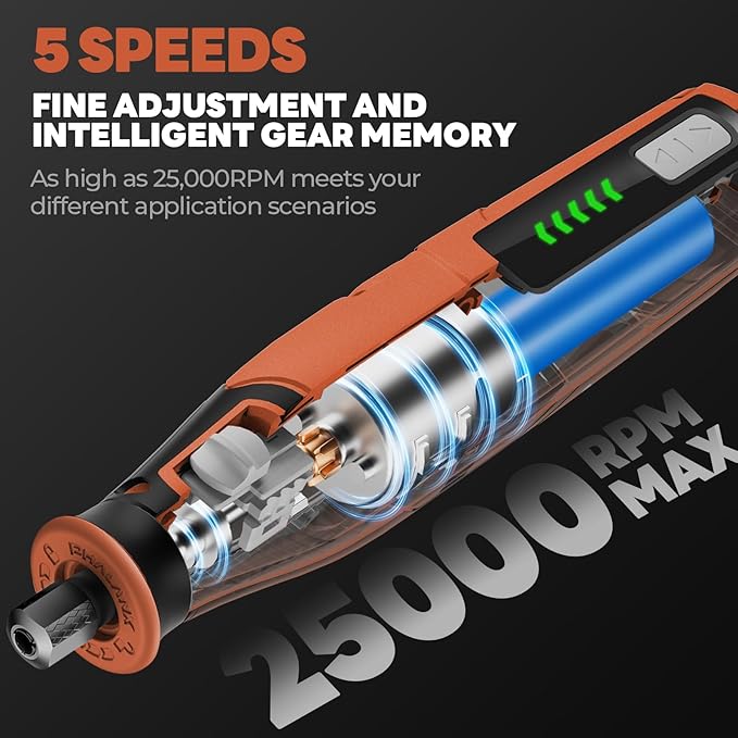 Rotary Tool - 4V Rotary Tool Cordless, Rotary Tool Accessories 64 PCS 2500mAh Li-Ion Battery, Preset 5 Speed Adjustment Grinder Tool for Cutting Sanding Carving Polishing Engraver DIY Crafts (Orange)