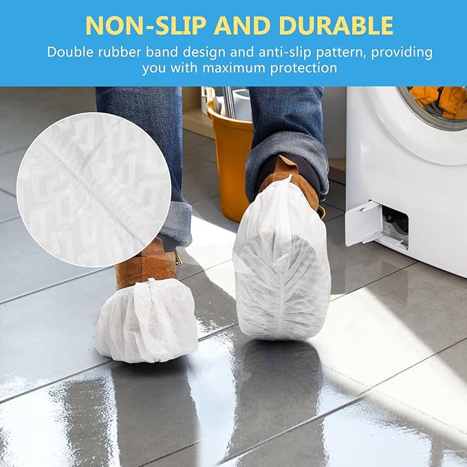 squish 200 Pack Shoe Covers Disposable Non-Slip, White Non-Woven Fabric Boot Covers for Indoors Breathable Slip Resistant Durable Boot&Shoes Cover, Protector Covers Fits Virtually Most Shoes