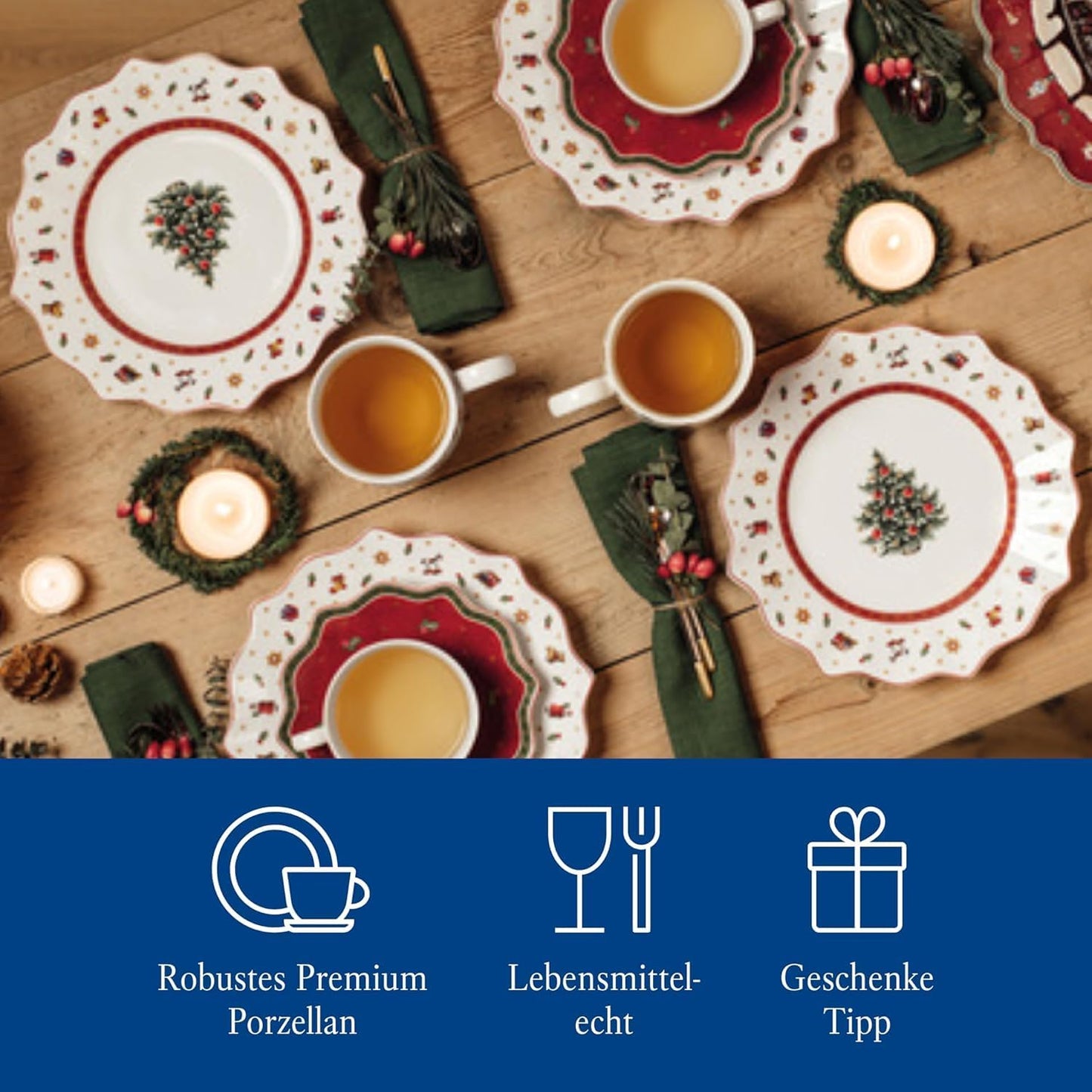 Villeroy & Boch Toy's Delight Breakfast for 2, Premium Porcelain, Red and White, Set of 6 pieces