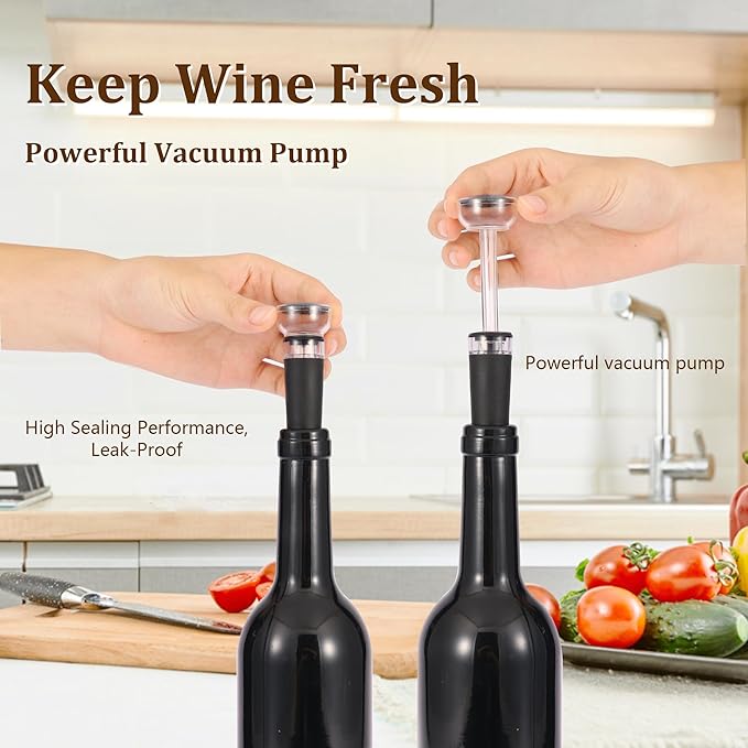 Wine Bottle Corkscrew Opener, Vertical Lever Corkscrew 5-Piece Set, Manual Vertical Design, Includes Wine Foil Cutter, Extra Spiral, Wine Pourer and Wine Stopper, Elegant Gift Box, Black